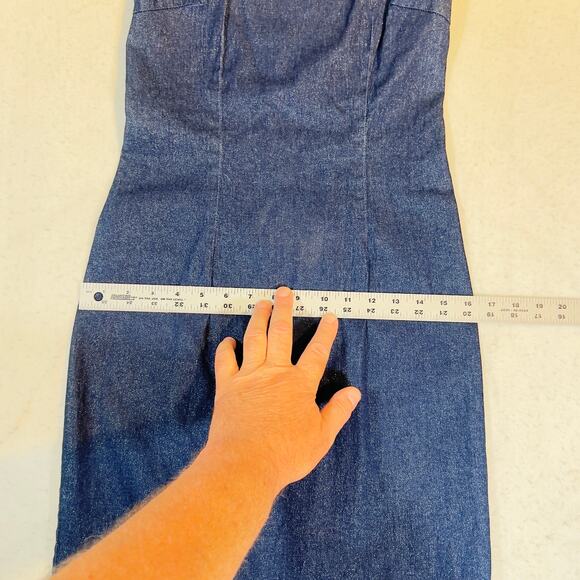 Maggy London Denim Above the Knee Dress Woman Size 4 Sleeveless Sparkle Rear Zip - Picture 8 of 15